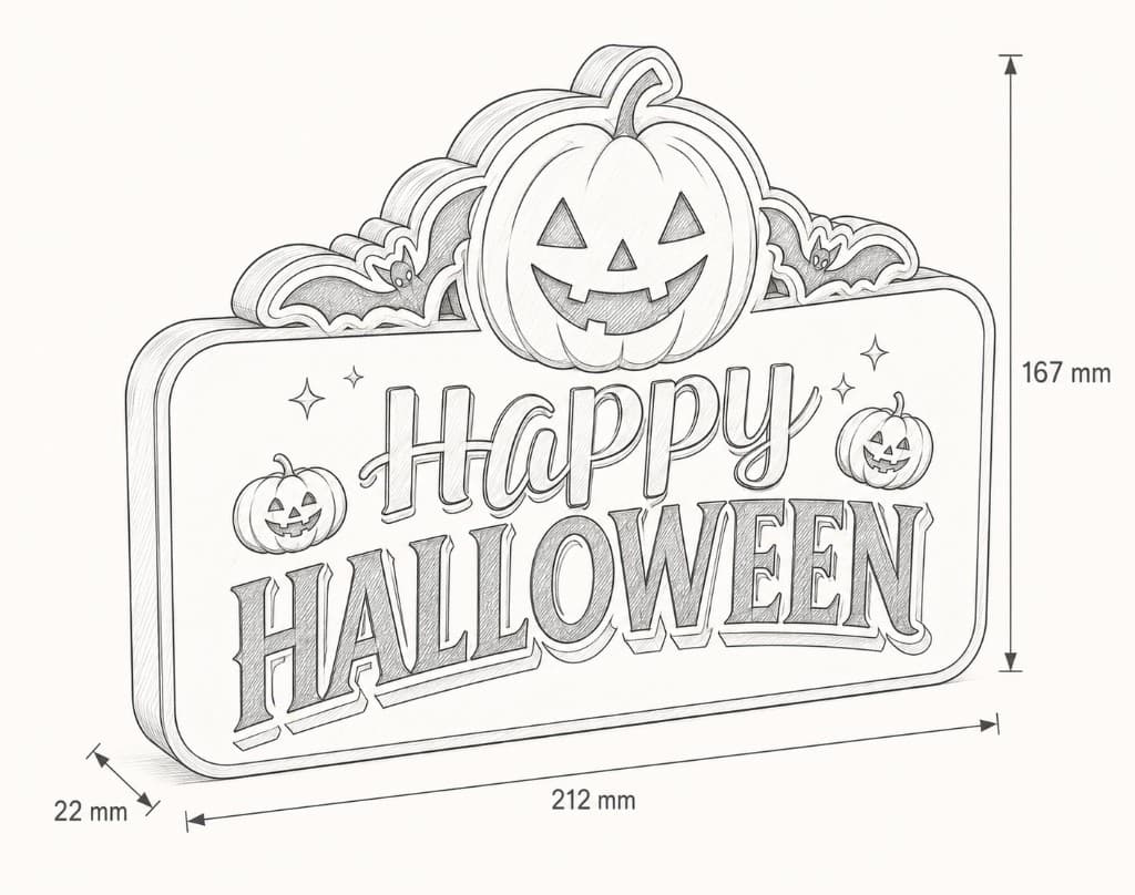 Szkic wymiarów: Dekoracja Wesołego Halloween