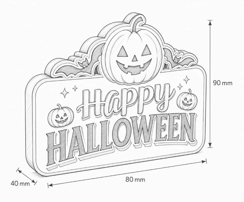 Szkic wymiarów: Mini Wesołego Halloween